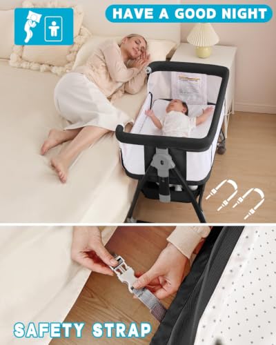 Black 3-in-1 Baby Bassinet Bedside Sleeper with Mesh Mosquito Net & Wheels