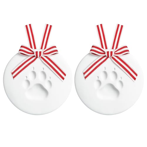 Pet Paw Print Ornament Kit - 2-Pack Holiday Christmas Keepsake Craft for Dogs & Cats - Satin Ribbon Included