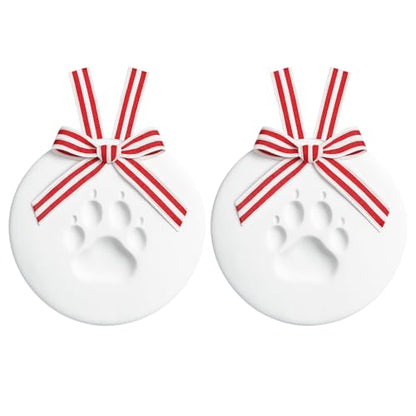 Pet Paw Print Ornament Kit - 2-Pack Holiday Christmas Keepsake Craft for Dogs & Cats - Satin Ribbon Included