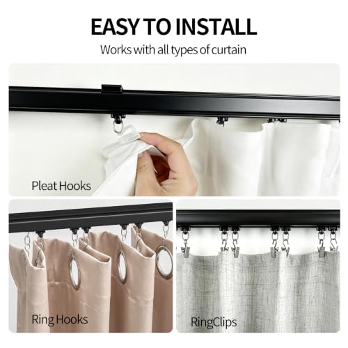 Black Ceiling Curtain Track 12FT Room Divider Aluminum Heavy Duty Splicing - Black / 12FT