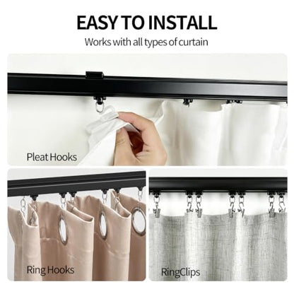 Black Ceiling Curtain Track 12FT Room Divider Aluminum Heavy Duty Splicing - Black / 12FT