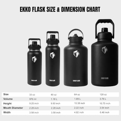Ekkovision Insulated Water Bottle - 32 Oz Stainless Steel Black