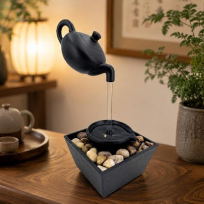 Floating Teapot Water Fountain with LED Lights - Zen Desktop Decor