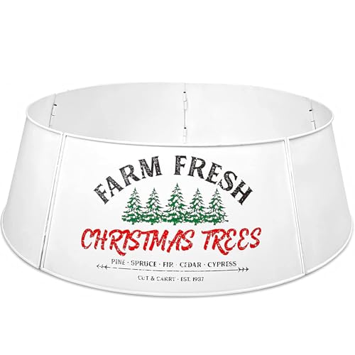 Oversized Galvanized Christmas Tree Collar - White Adjustable Metal Base Cover, 36 Inch Diameter - Rustic & Contemporary Holiday Decor