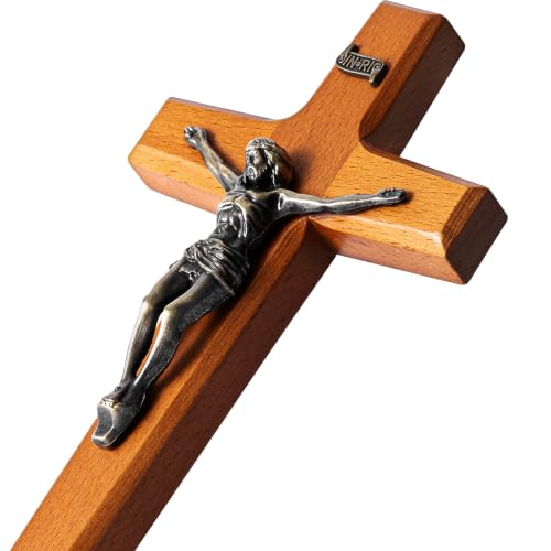 6.9 Inch Wooden Catholic Crucifix Wall Cross with Jesus & INRI Plaque - Traditional Religious Decor