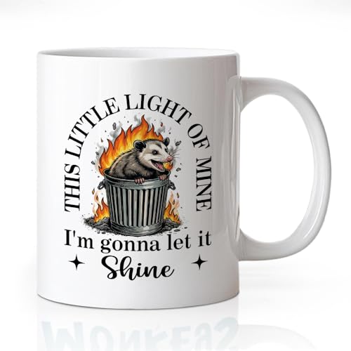 White 14 oz Ceramic Coffee Mug - This Little Light Of Mine Possum Lover