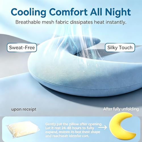 Moon Shaped Cooling Body Pillow Blue Oversized C-Shape Hugging Pillow