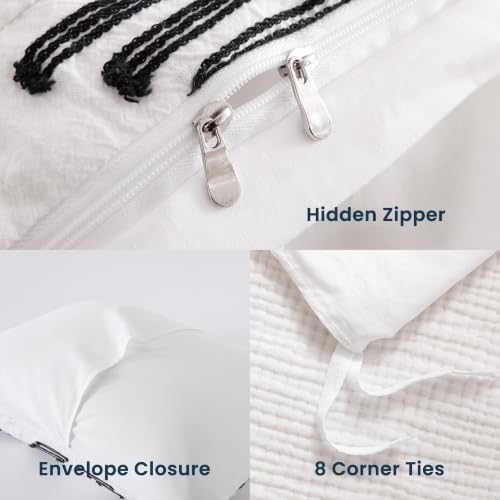 King Duvet Cover Set with Tufted Boho Cotton Blend - Black White Variation