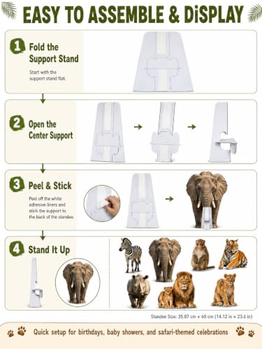 Safari Animal Standups for Baby Shower Photo Booth - 6 Pieces, Jungle Theme