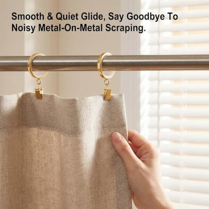 20 Pcs Gold Curtain Rings with Clips 1-5/8 Inch Easy Glide Support