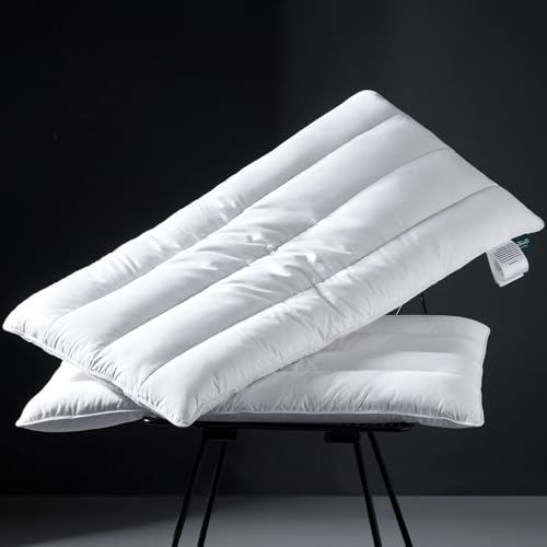 Solid White Goose Down Pillow Set of 2 - 2.5 Inch Thickness, Organic Cotton Cover, Medium Firm Hotel Collection Slim Bed Pillows