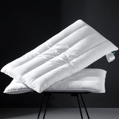 Solid White Goose Down Pillow Set of 2 - 2.5 Inch Thickness, Organic Cotton Cover, Medium Firm Hotel Collection Slim Bed Pillows