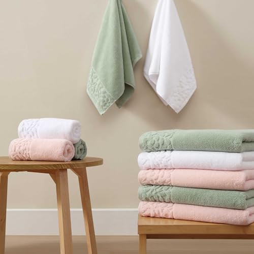 Laura Ashley - Bath Towels, Soft & Absorbent Cotton Towels, Fade Resistant & Low Linting, Ideal Dorm Essentials (Marilyn Green, 6-Piece)