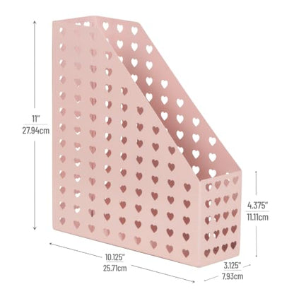 Pink Metal Vertical File Holder with Heart Cutout - Desktop Organizer