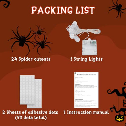 Halloween Spider Fairy Lights Wall Decor with Timer - 20 Pack Lighted Bats & Spiders