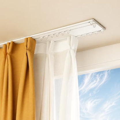 No Drill Double Curtain Track 15 Feet Peel & Stick Ceiling Mount Rail for Renter & Apartment