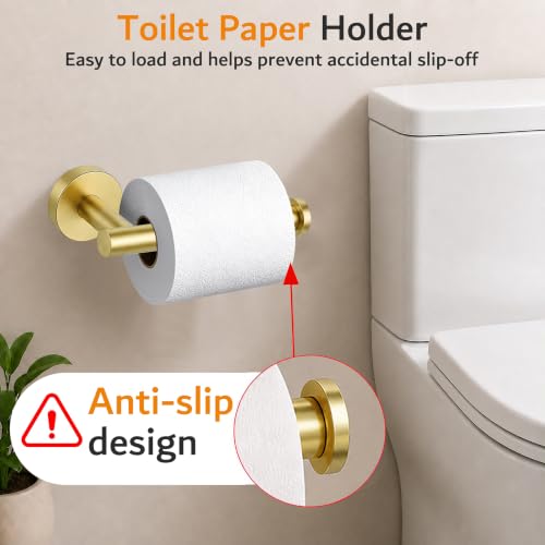 Brushed Gold Bathroom Hardware Set - 24 Inch Towel Rack & Toilet Paper Holder
