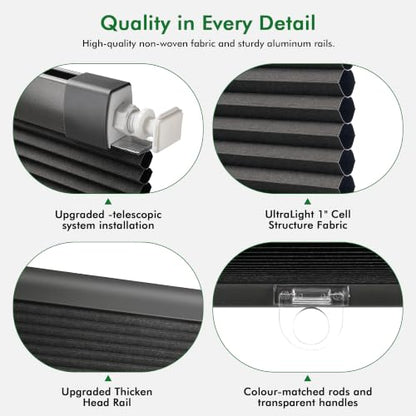 No Drill Blackout Cellular Shades 22x48 Inches - Black Variation