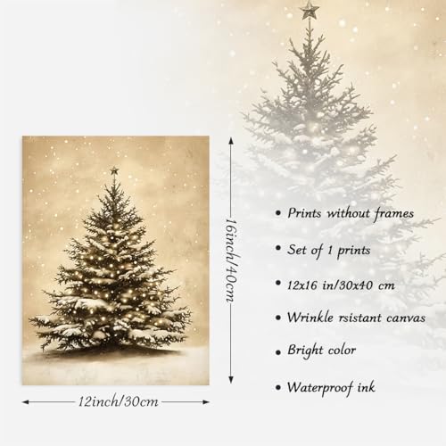 Vintage Christmas Tree Canvas Wall Art - Rustic Xmas Tree Unframed 12x16