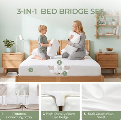 3-in-1 Twin to King Bed Gap Filler with Cotton Fitted Sheet