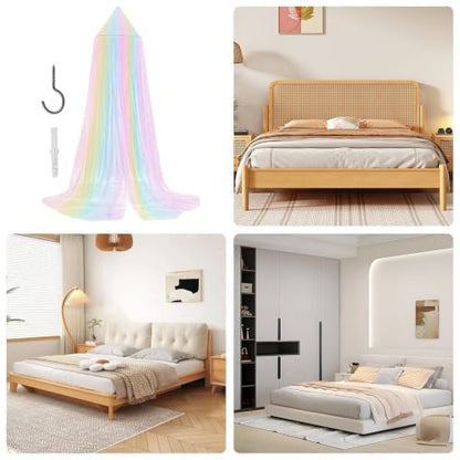 Girls Bed Canopy Rainbow Fly Netting - Breathable & Cute for Bedroom Decor