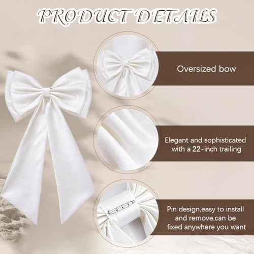 Big Satin Bow Black Wedding Sash Belt with Removable Bow - Large Bridal Waist Accessory, White Variation Included
