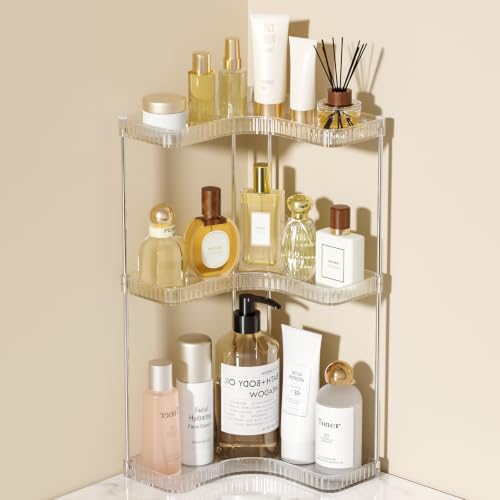 Corner Makeup Counter Organizer, 3-Tier Clear Corner Shelf - Jywantful