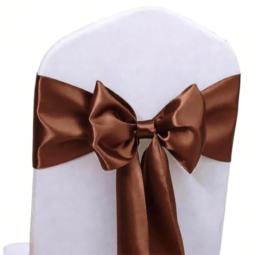 50 Pack Brown Satin Chair Sashes - Wedding Party Baby Shower Decor, Brown Chairs Bows Ties