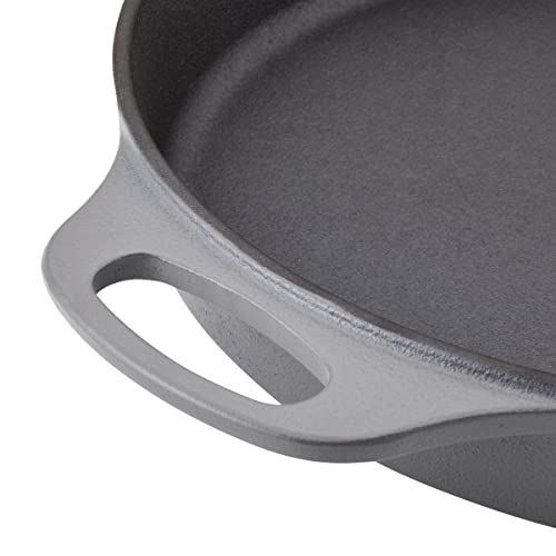 Rachael Ray NITRO Cast Iron Frying Pan/Skillet with Helper Handle and Pour Spouts, 12 Inch, Gray