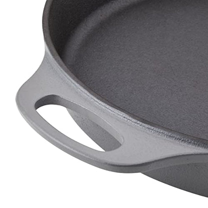 Rachael Ray NITRO Cast Iron Frying Pan/Skillet with Helper Handle and Pour Spouts, 12 Inch, Gray