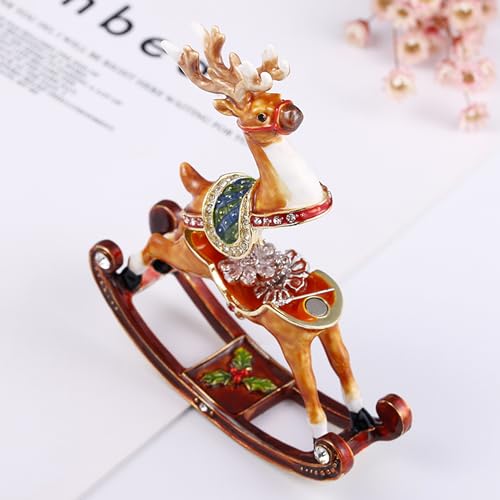 Hand Painted Enamel Reindeer Trinket Box - Mini Jewelry Organizer with Rhinestones - Holiday Home Decor (Reindeer Variant)