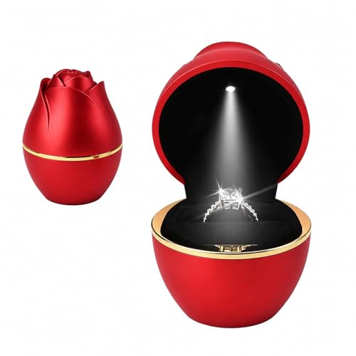 Rose LED Ring Box with Auto Light - Red Proposal Engagement Gift