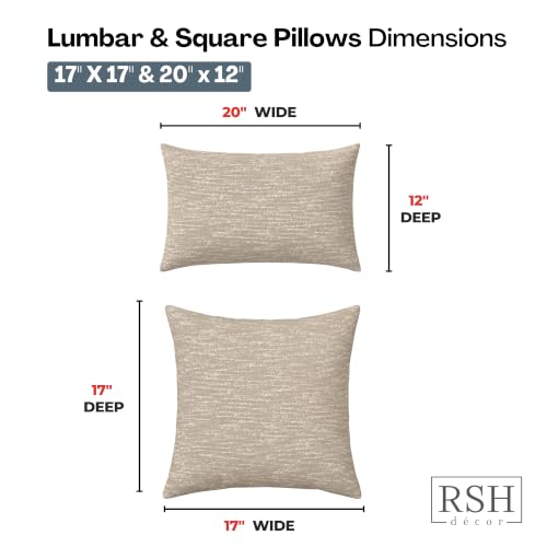 Outdoor Patio Pillows Set of 4 - Sunbrella Water & Fade-Resistant Fabric, 17x17 & 20x12 inches, Burlap & Chenille Variation