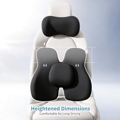 Memory Foam Lumbar and Neck Support Pillow Set for Car & Office Comfort