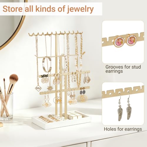 4-Tier Jewelry Organizer Stand with Necklace, Bracelet, Earring & Ring Storage
