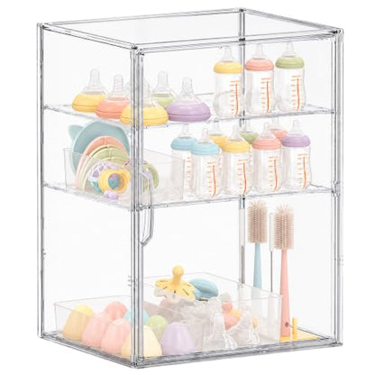 X-Large Baby Bottle Storage Organizer 3 Tiers Adjustable with Magnetic Door