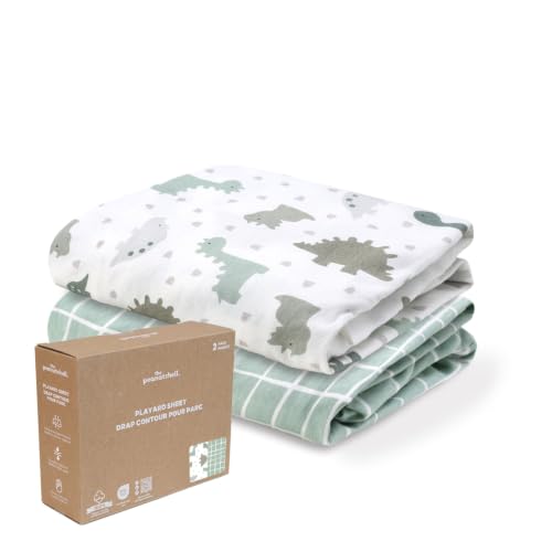 Organic Cotton Baby Pack & Play Sheets - Dino Baby Nursery Bedding - 2 Pack