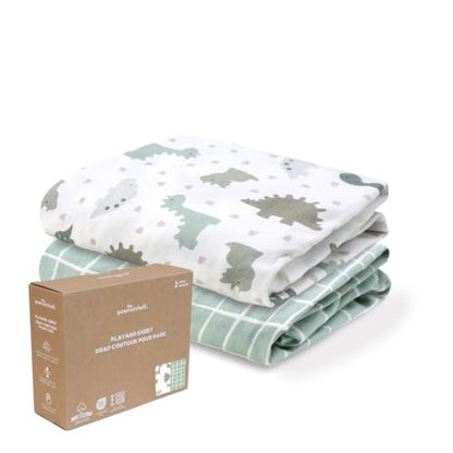 Organic Cotton Baby Pack & Play Sheets - Dino Baby Nursery Bedding - 2 Pack