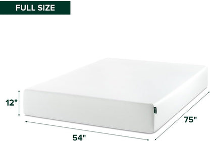 Zinus 12 Inch Full Green Tea Memory Foam Mattress - Medium Firm Feel, Zoned Pressure Relief, Safe & Fiberglass Free