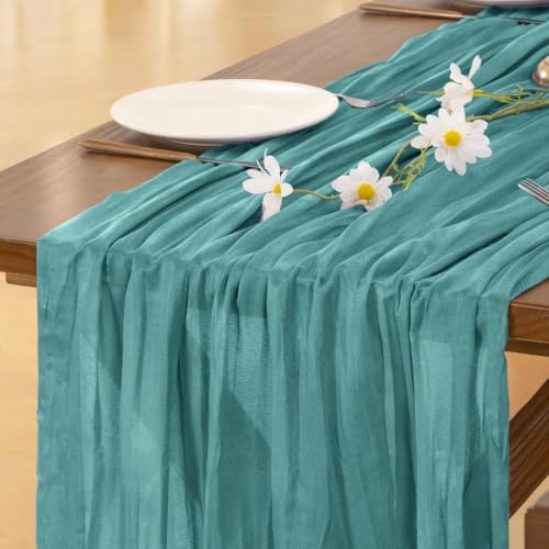 Teal Blue Cheesecloth Table Runner 10ft Fall Boho Wedding Party Decor