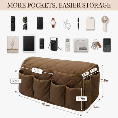 Brown Remote Control Holder for Armchair Caddy with 14 Pockets - Full Wrap Design