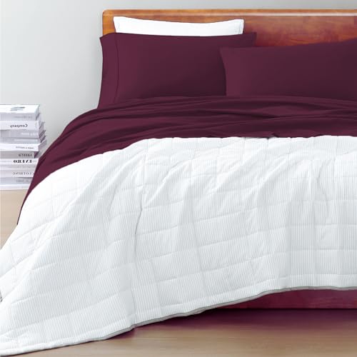 LANE LINEN RV Queen Sheets Set - 100% Organic Cotton Camper Sheet Sets 15" Deep Pocket Fitted - Windsor Wine