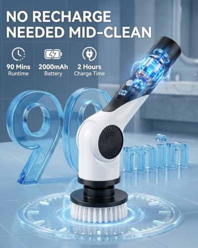 Electric Spin Scrubber Black - Cordless 3-Speed Shower Cleaner with Long Handle & 10 Brush Heads