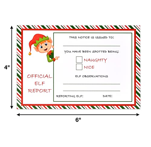Elf Report Cards Set - 50 Naughty or Nice Christmas Notes 4x6 Inch