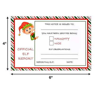 Elf Report Cards Set - 50 Naughty or Nice Christmas Notes 4x6 Inch