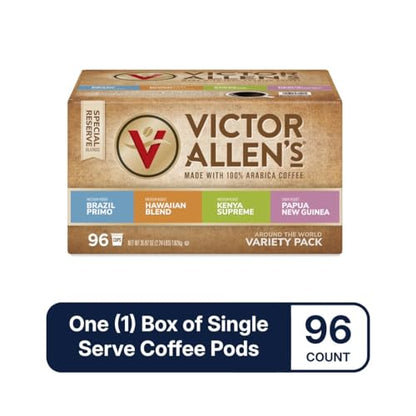 Victor Allen's Coffee Around The World Variety Pack (Brazil Primo, Kenya Supreme, Kona Blend, Papua New Guinea), 96 Count, Single Serve Coffee Pods for Keurig K-Cup Brewers