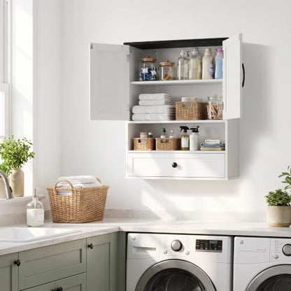 Wall Mounted Bathroom Cabinet Over-the-Toilet 24x30 Farmhouse Style with Drawer