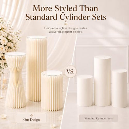 Foldable Cake Pedestal Stands Set of 3 - Recyclable Cardboard & Acrylic Display