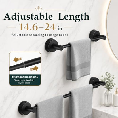 Suction Cup Towel Bar for Bathroom Wall - Matte Black, 14.6-24 Inches