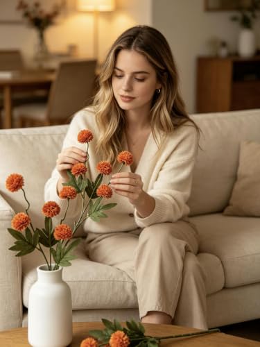 Faux Silk Chrysanthemum Vase Fillers - Burnt Orange, 10 Pcs